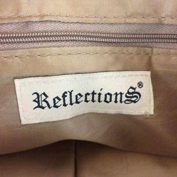 Reflections Shoulder Tote Tan Vegan Ostrich Faux Leather Purse Zipper Closure - Picture 6 of 8